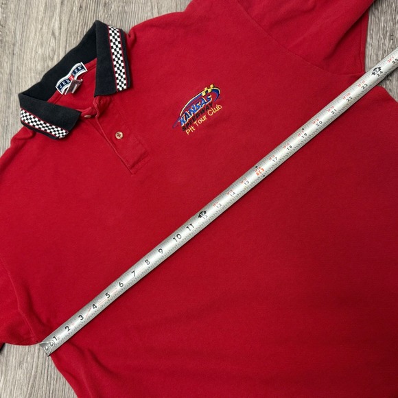 Vintage Jerzees Kansas Speedway Pit Tour Club Polo Shirt Red Mens XL Checkered - Picture 4 of 5